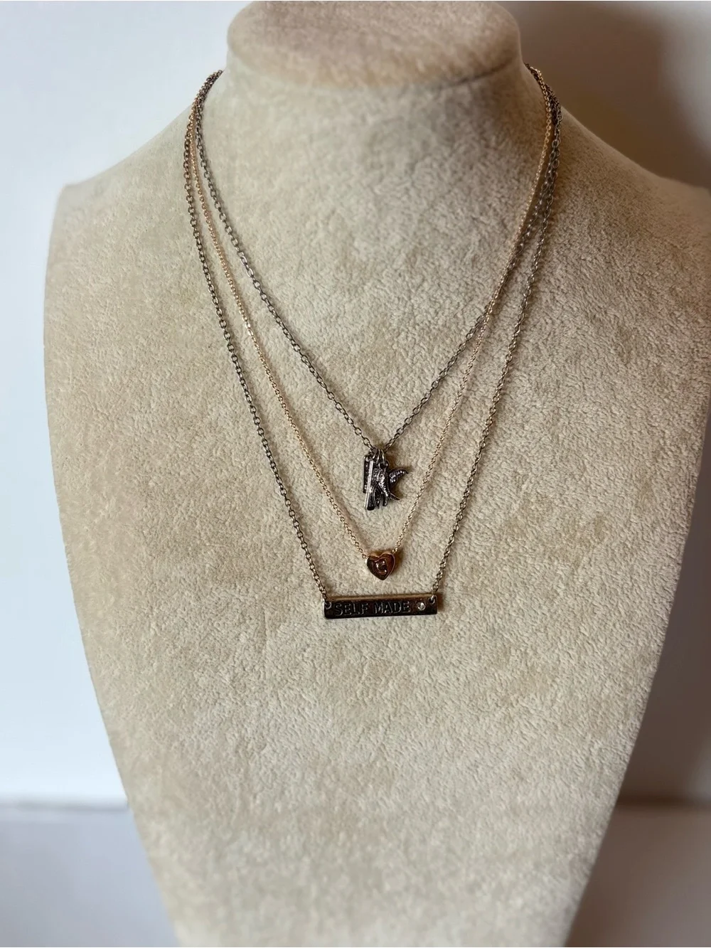 Layered Dainty Necklace Set Self Made Heart Bird Charm Bundle of 3